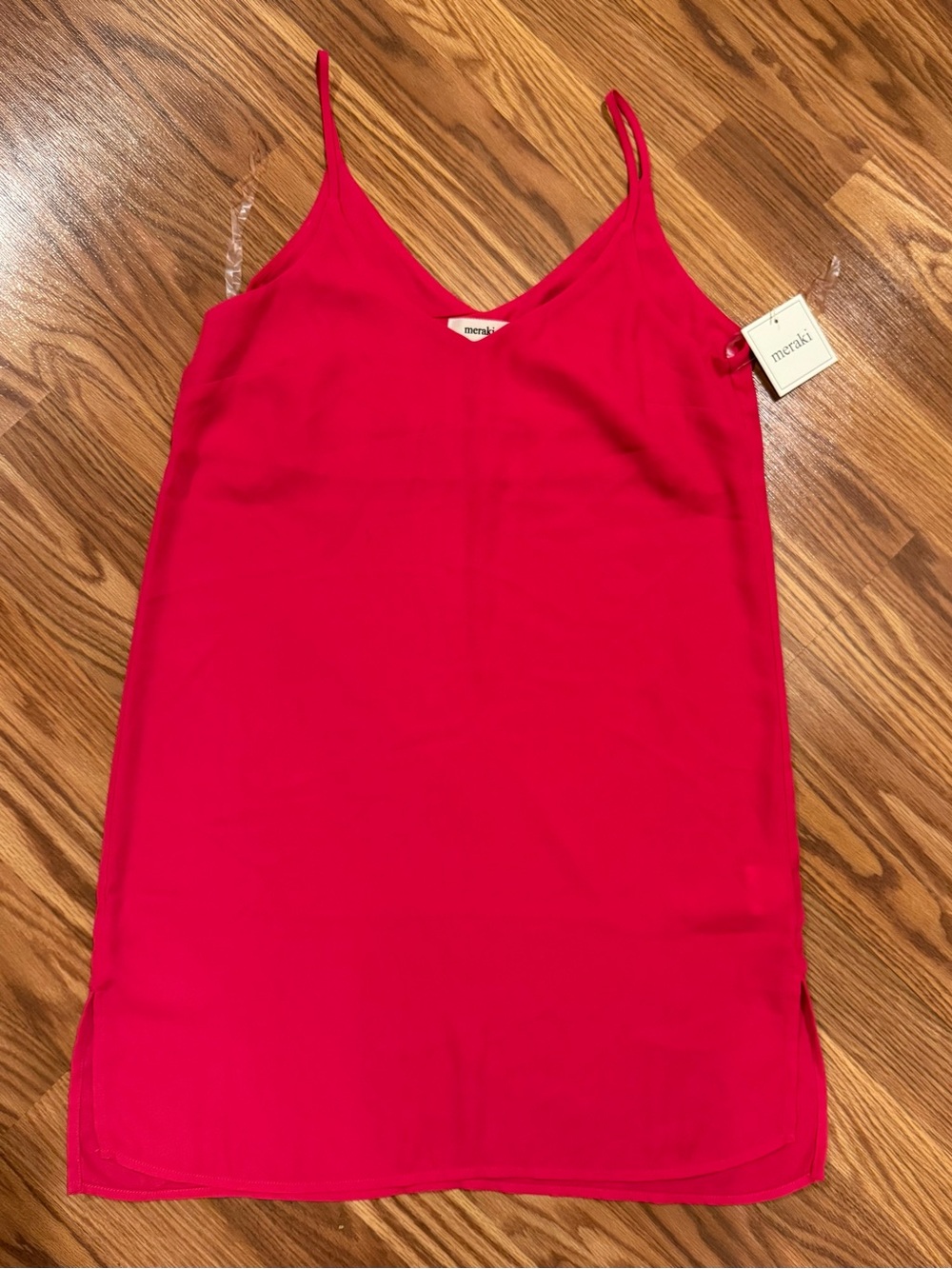 meraki Hot Pink / Red V-Neck Slip Cami Dress. Small